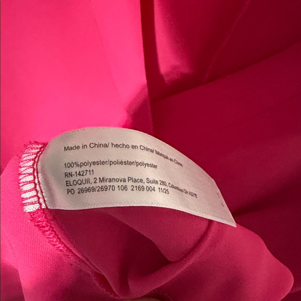 Eloquii Hot Pink Long Sleeve Blouse V-Neck Roll Tab Sleeves Size 16 - Picture 4 of 10